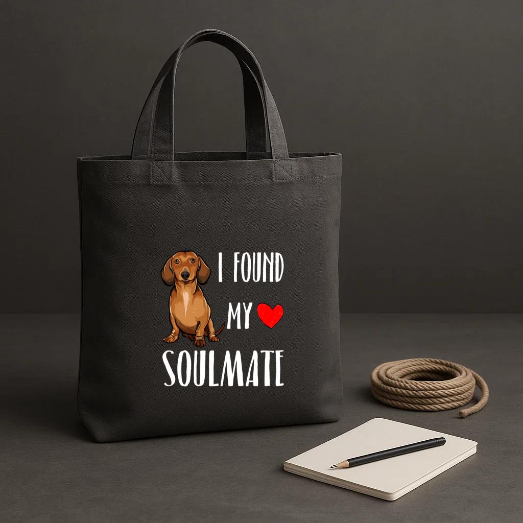 I Found My Soulmate Brown Dachshund Dog Tote Canvas Bag image 1