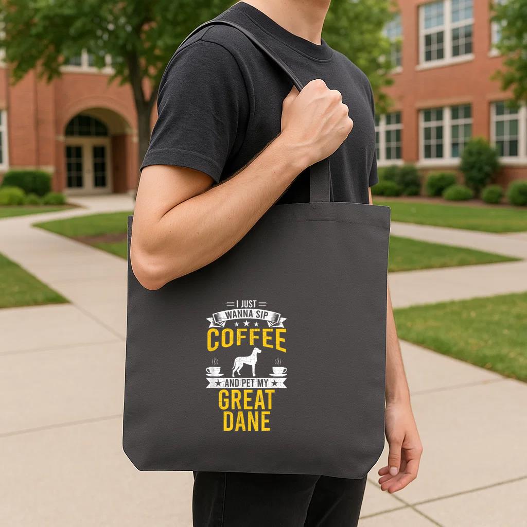 I Just Wanna Coffee And Pet My Great Dane Dog Tote Canvas Bag image 3