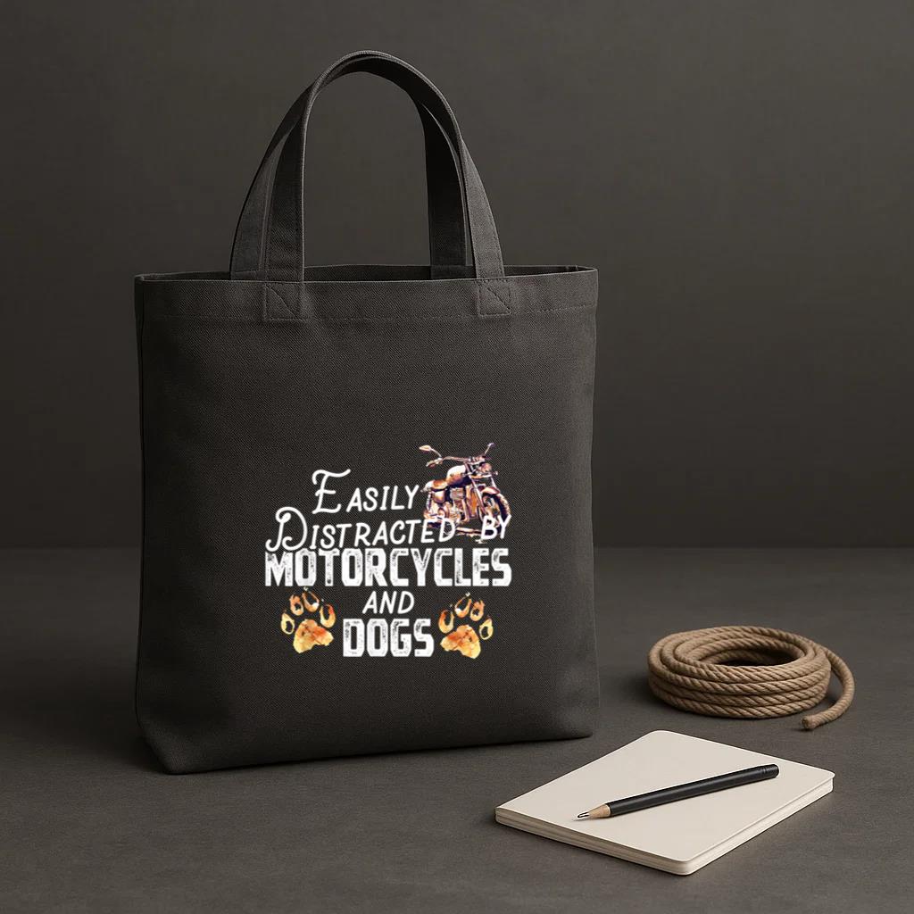 Easily Distracted By Motorcycles And Dogs Tote Canvas Bag image 0