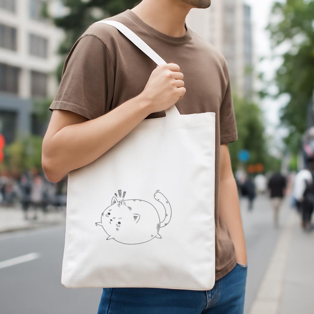 Black And White Drawing Of A Chunky Cat Canvas Tote Bag image 3