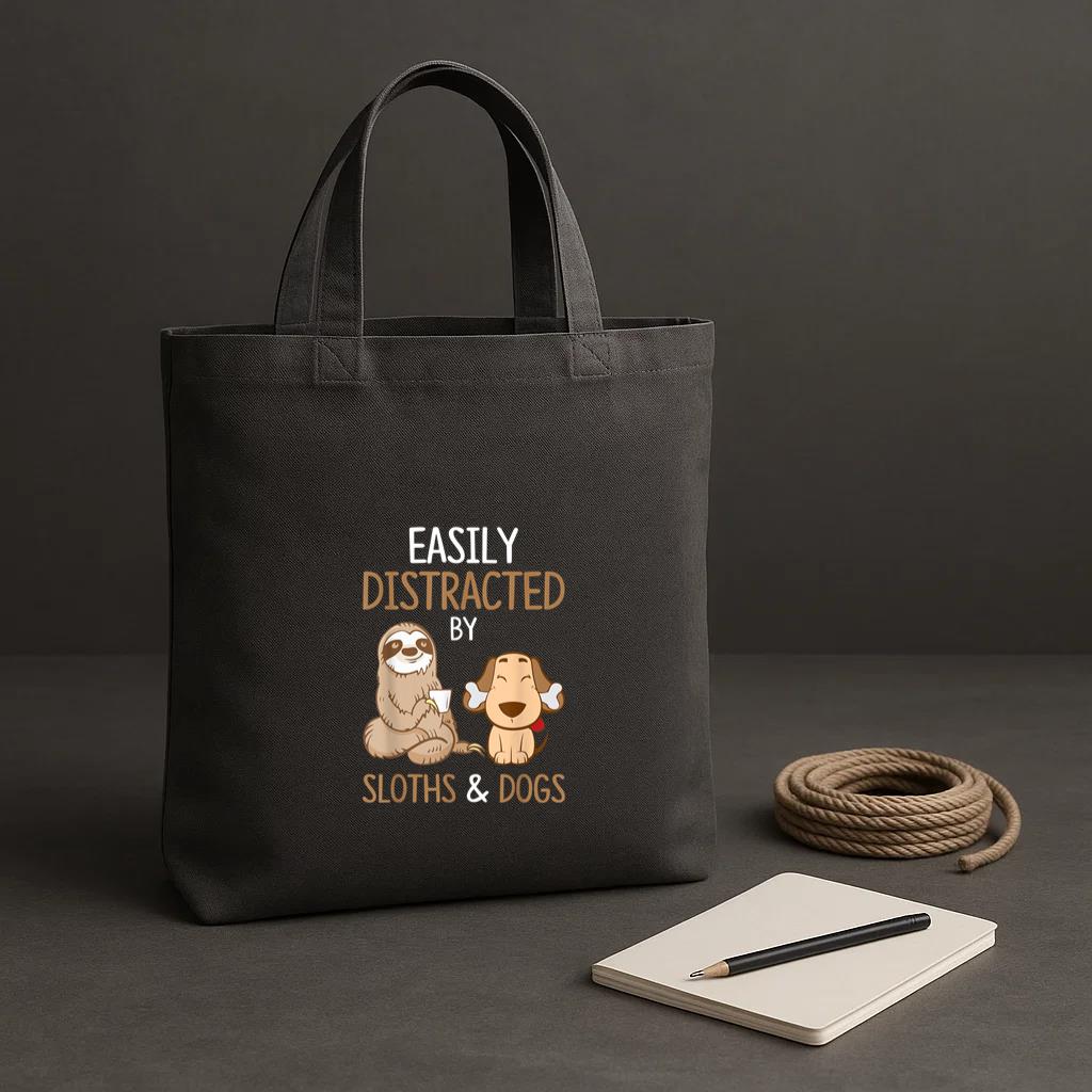 Easily Distracted By Sloths And Dogs Tote Canvas Bag image 1