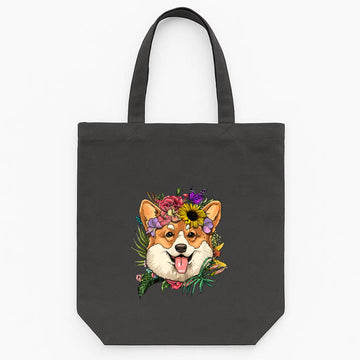 Floral Corgi Dog Spring Nature Tote Canvas Bag image 0