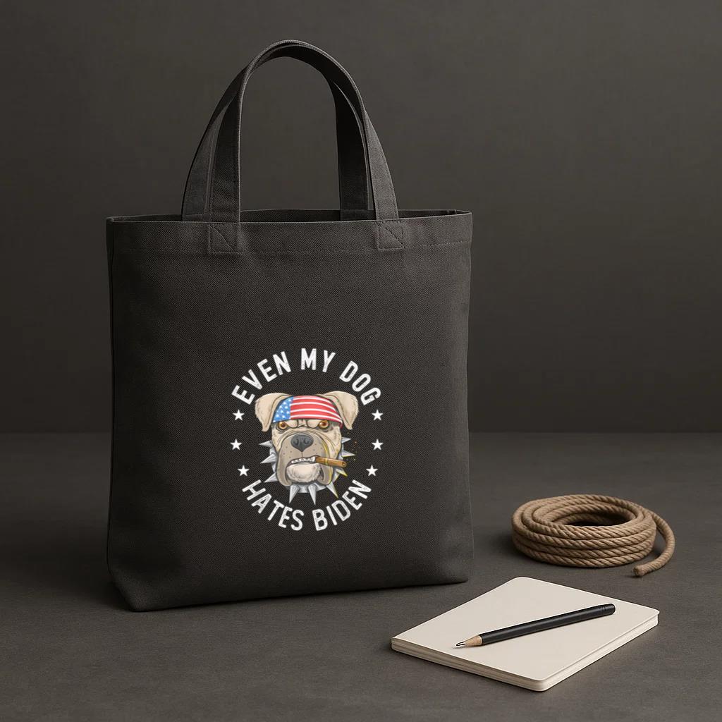 Even My Dog Hates Biden Pit Bull Dog Tote Canvas Bag image 0