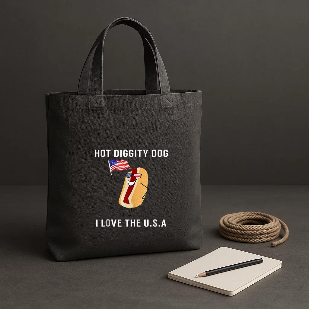 Hot Diggity Dog I Love USA Tote Canvas Bag image 1