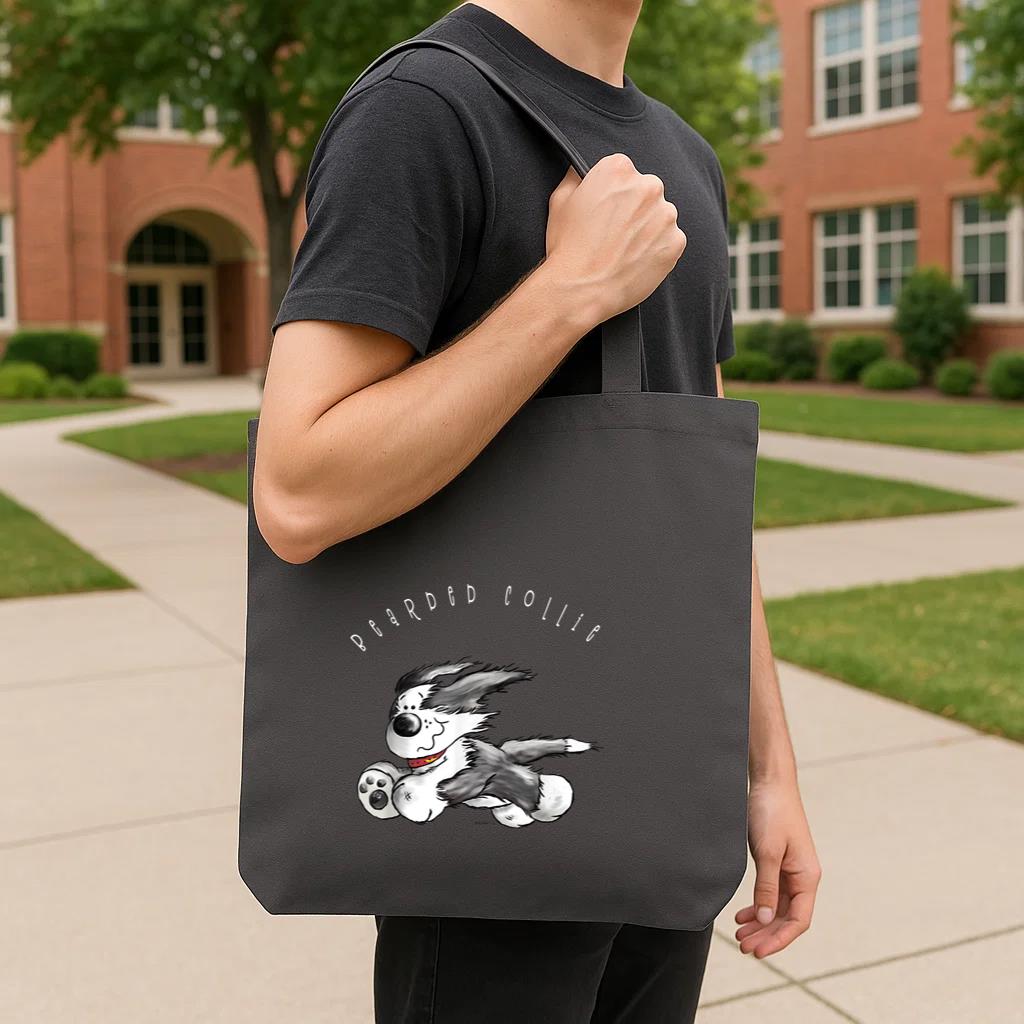 Happy Bearded Collie Dog Tote Canvas Bag image 3