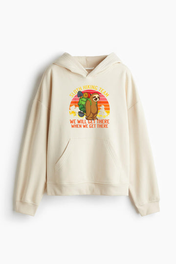Sloth Hiking Team Well Get There When We Get There Loose-Fit Printed Hoodie image 0
