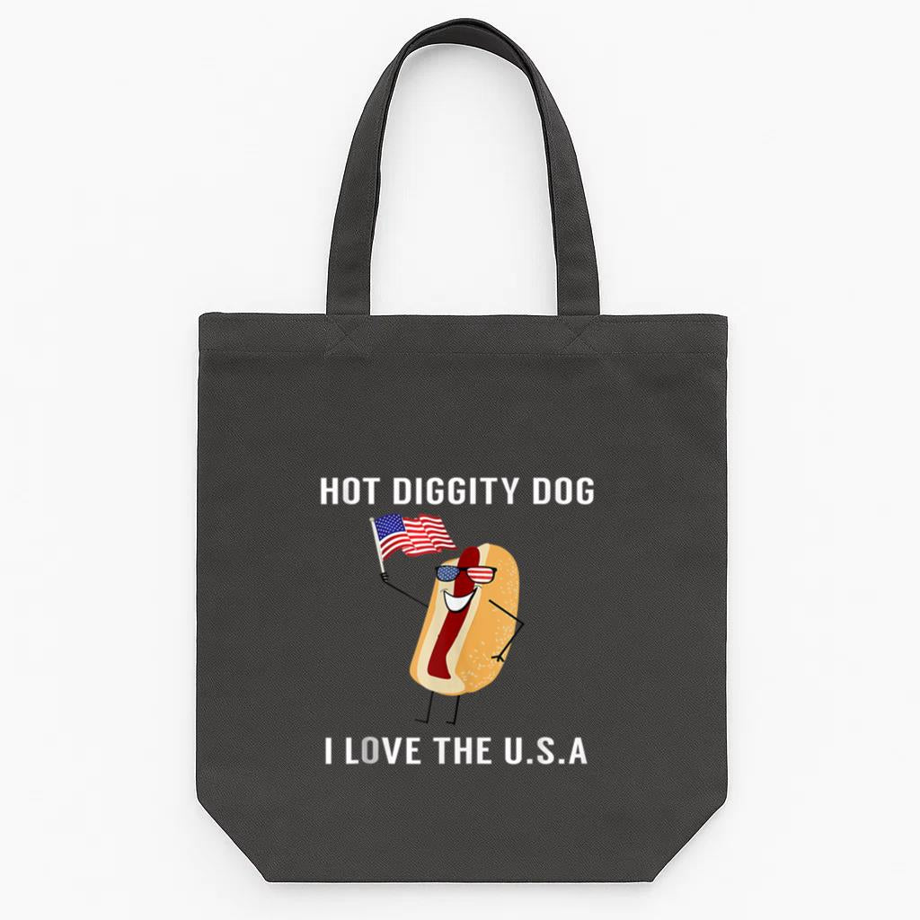 Hot Diggity Dog I Love USA Tote Canvas Bag image 0