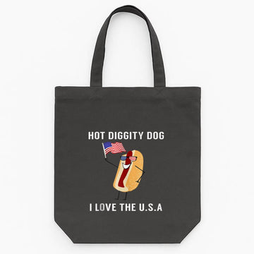 Hot Diggity Dog I Love USA Tote Canvas Bag image 0