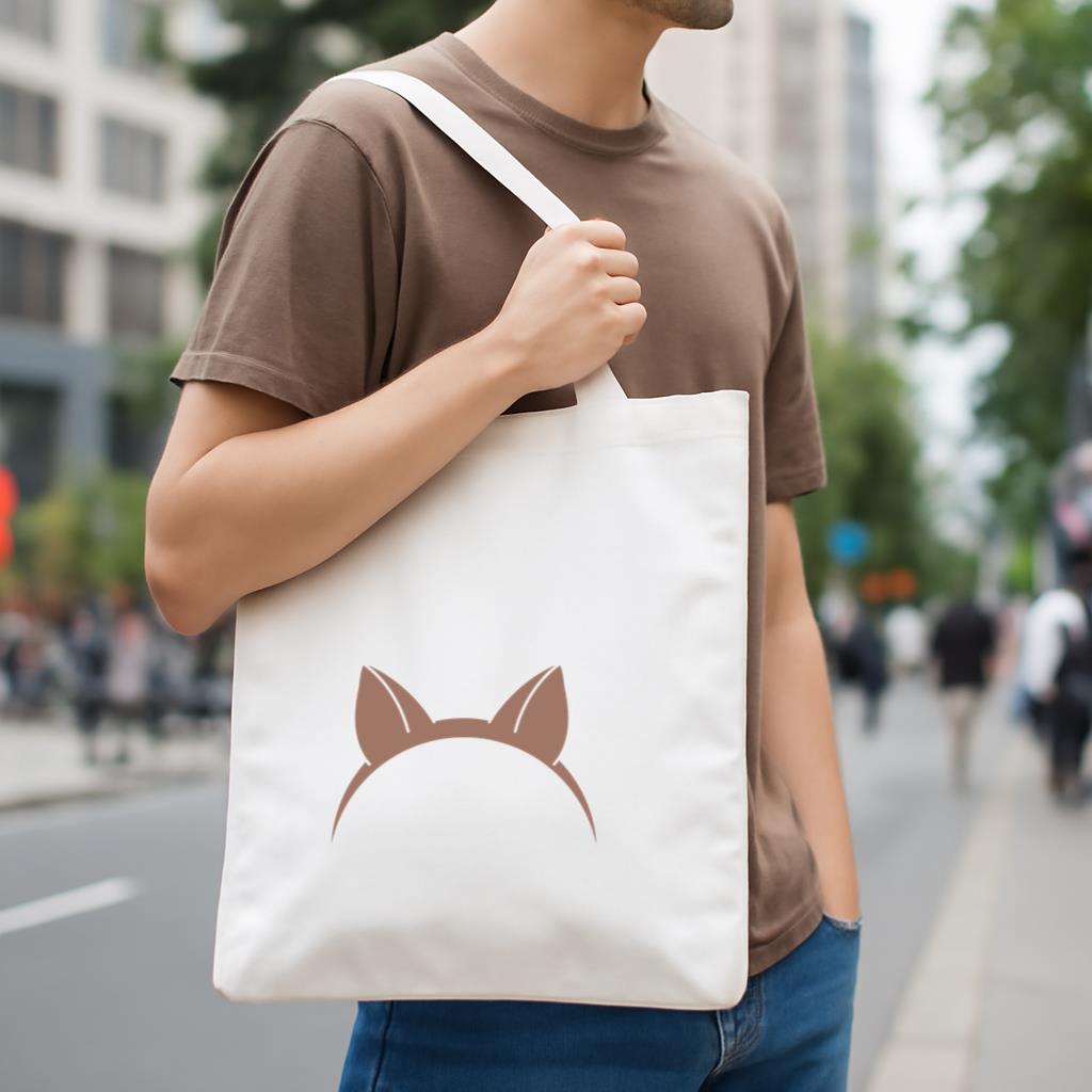 Brown Cat Ear Icon Canvas Tote Bag image 3