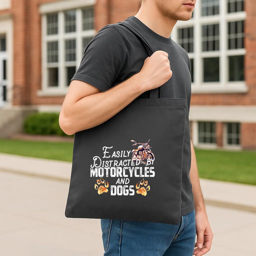 Easily Distracted By Motorcycles And Dogs Tote Canvas Bag image 2
