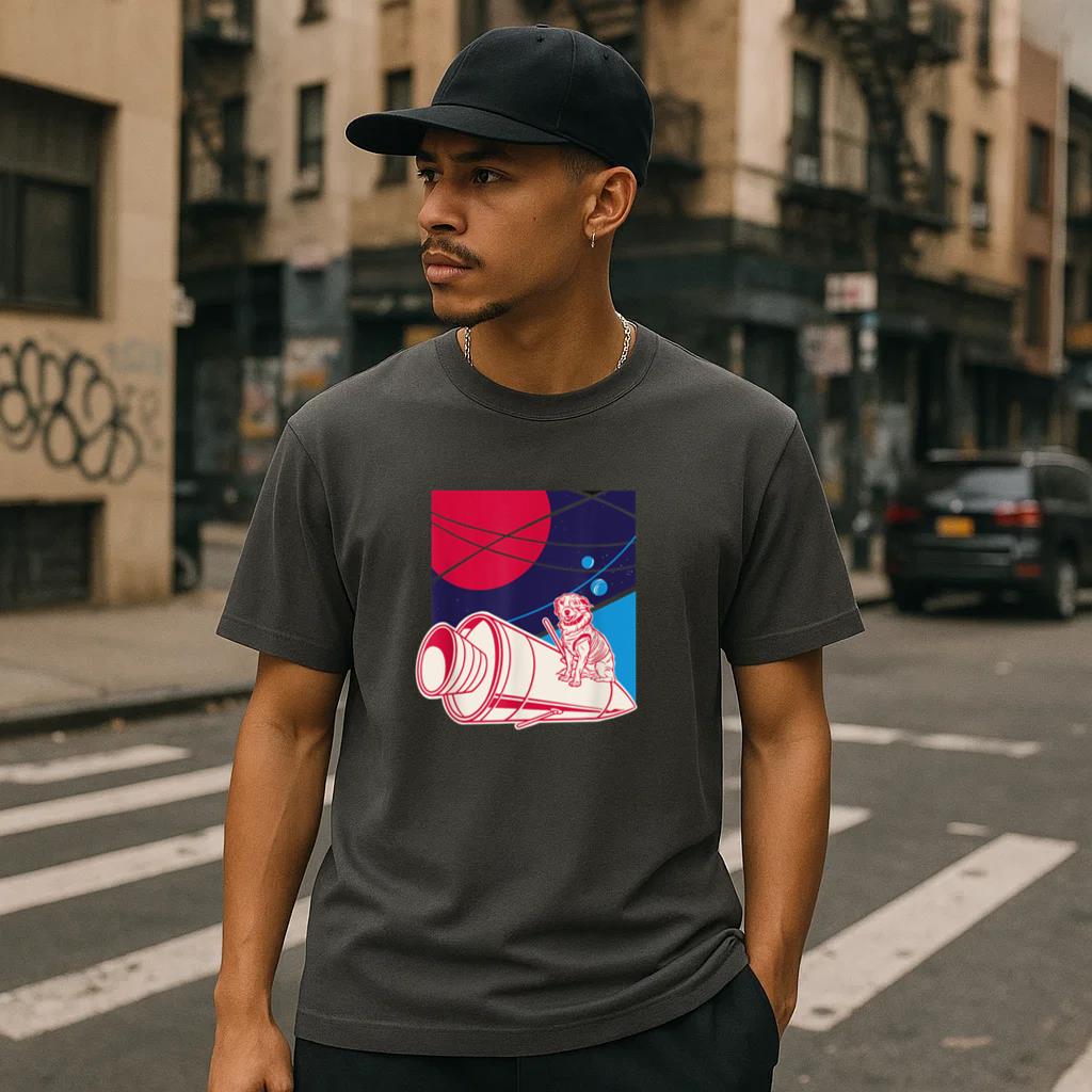 Dog In Space Rocket Planet T-Shirt image 0