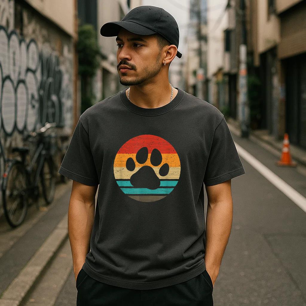 Dog Paw Retro Style Vintage T-Shirt image 2