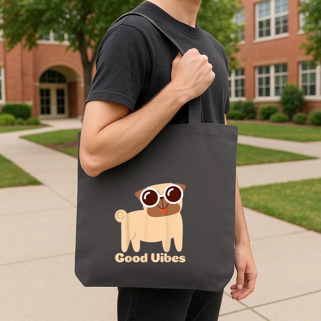 Good Vibes Pug Dog Tote Canvas Bag image 3