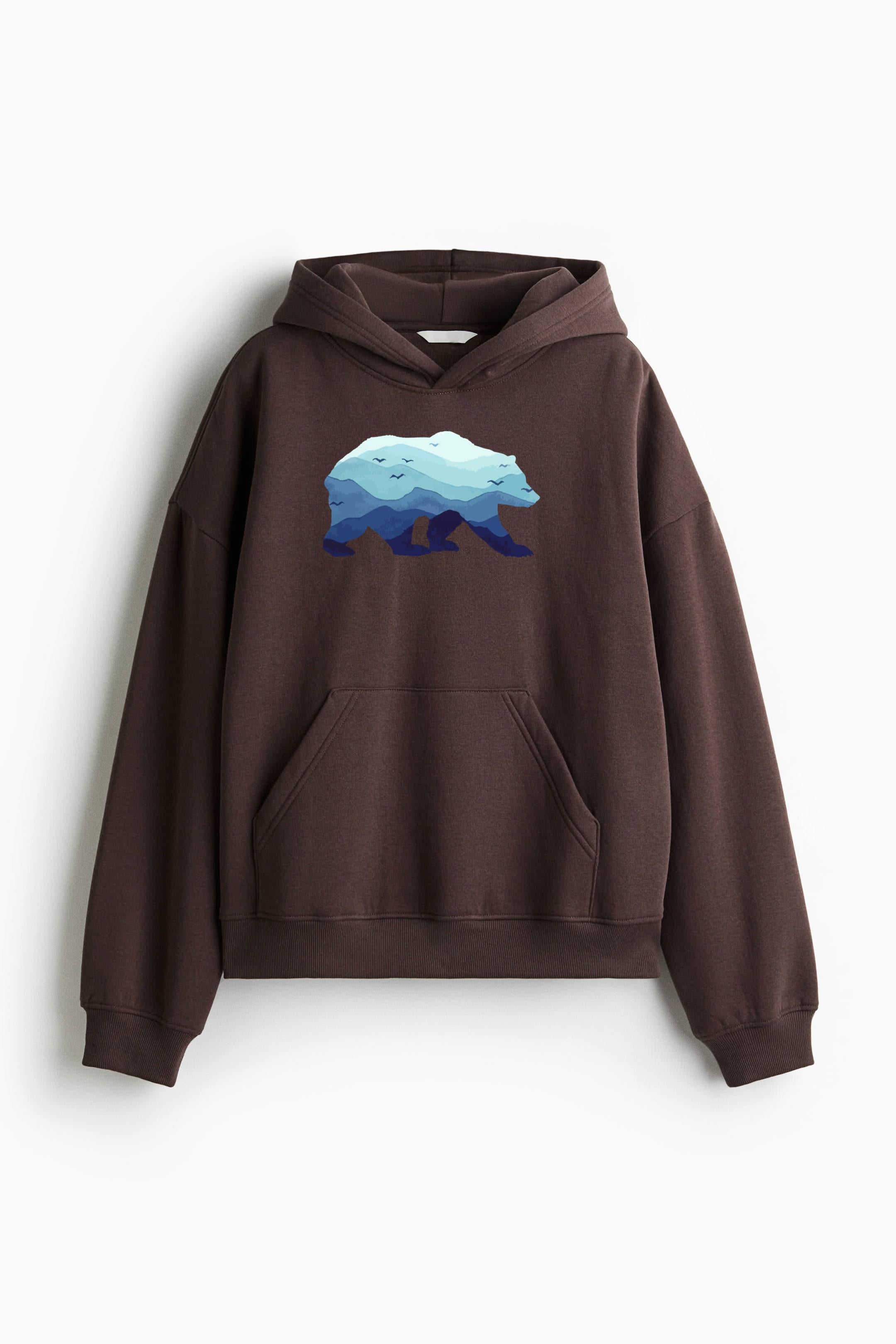 Bear Mountains Grizzly Hiking Camping Loose-Fit Printed Hoodie image 1