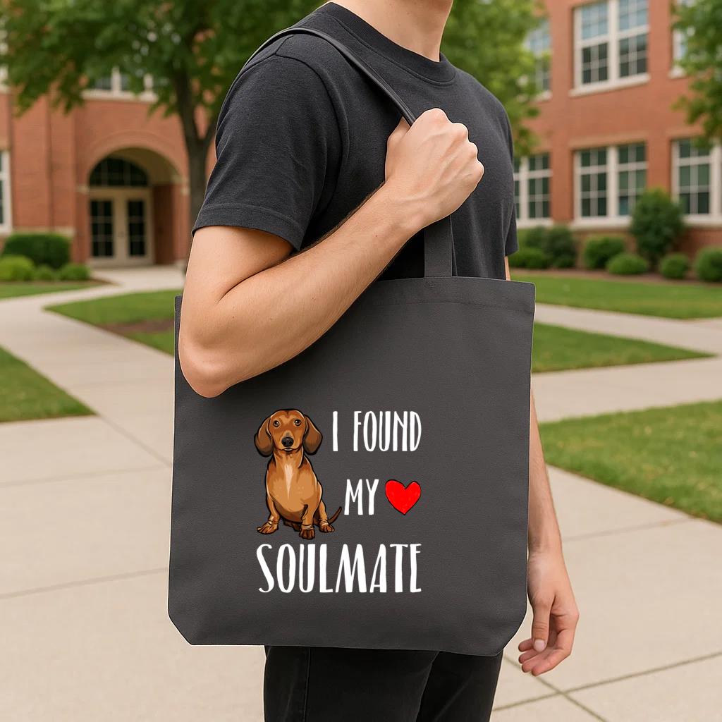 I Found My Soulmate Brown Dachshund Dog Tote Canvas Bag image 3