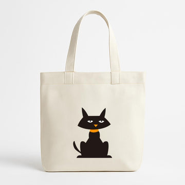 Black Cartoon Cat Canvas Tote Bag image 0