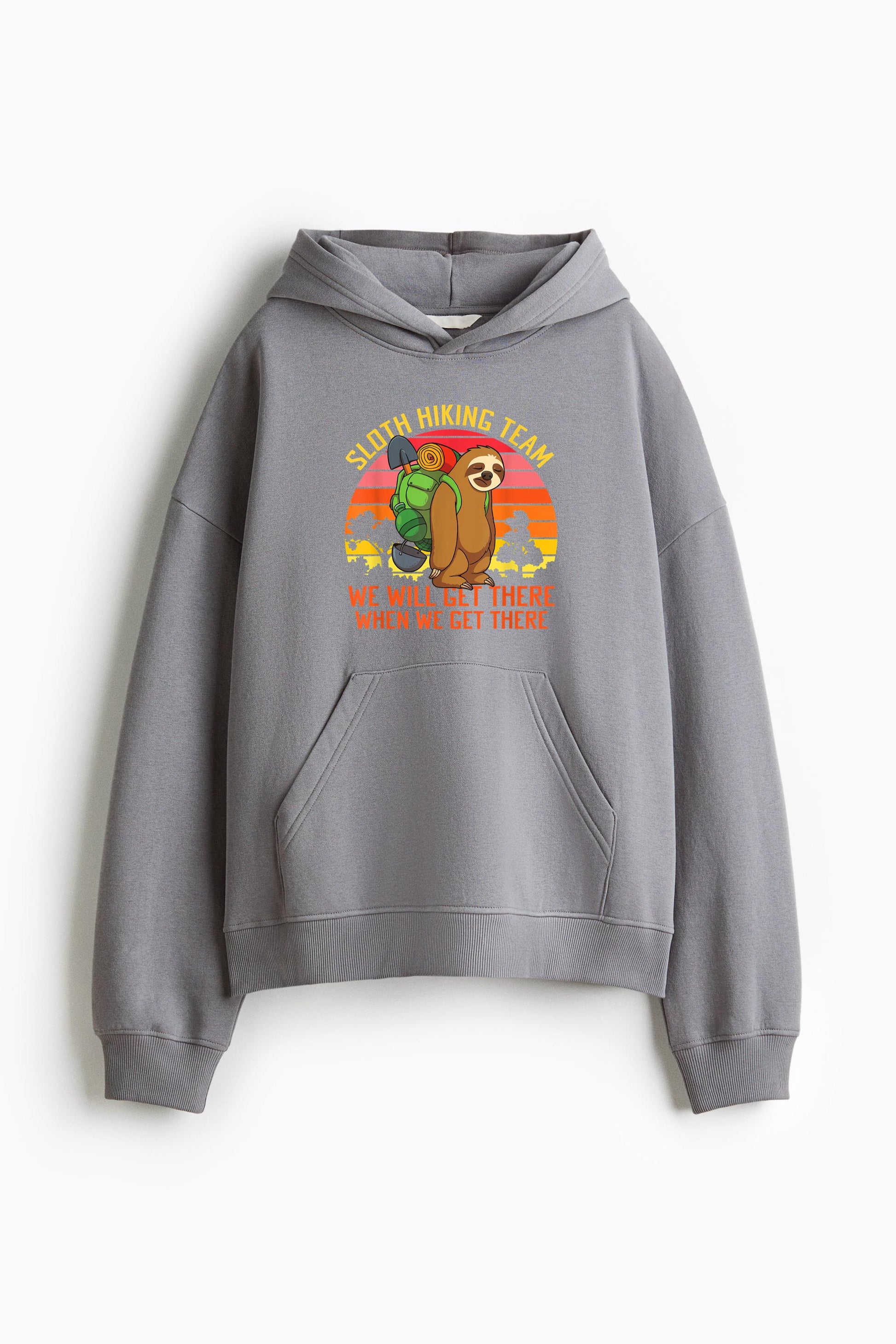 Sloth Hiking Team Well Get There When We Get There Loose-Fit Printed Hoodie image 2