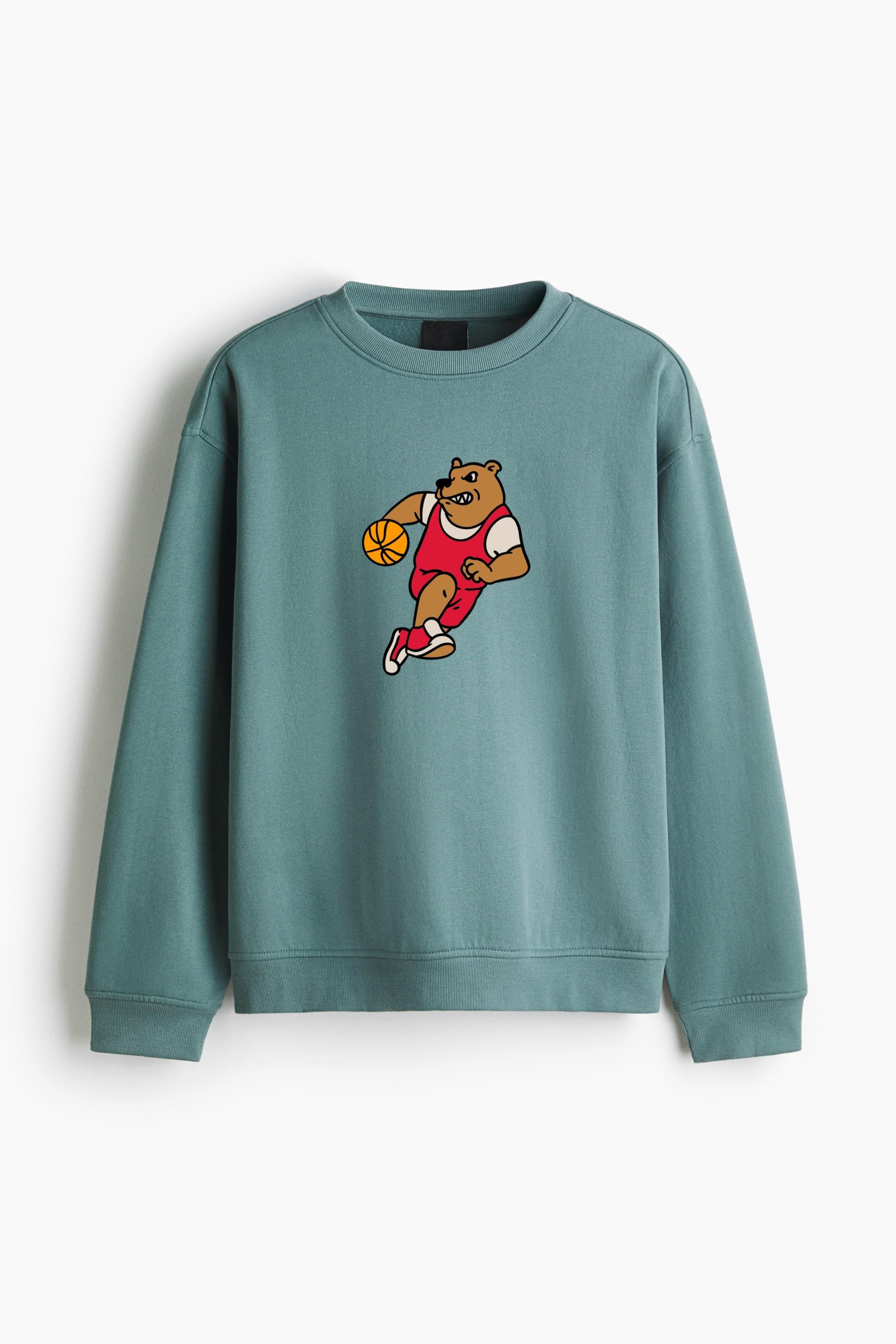 Cartoon Bear Running With A Basketball Ball Regular Fit Printed Sweatshirt  image 3