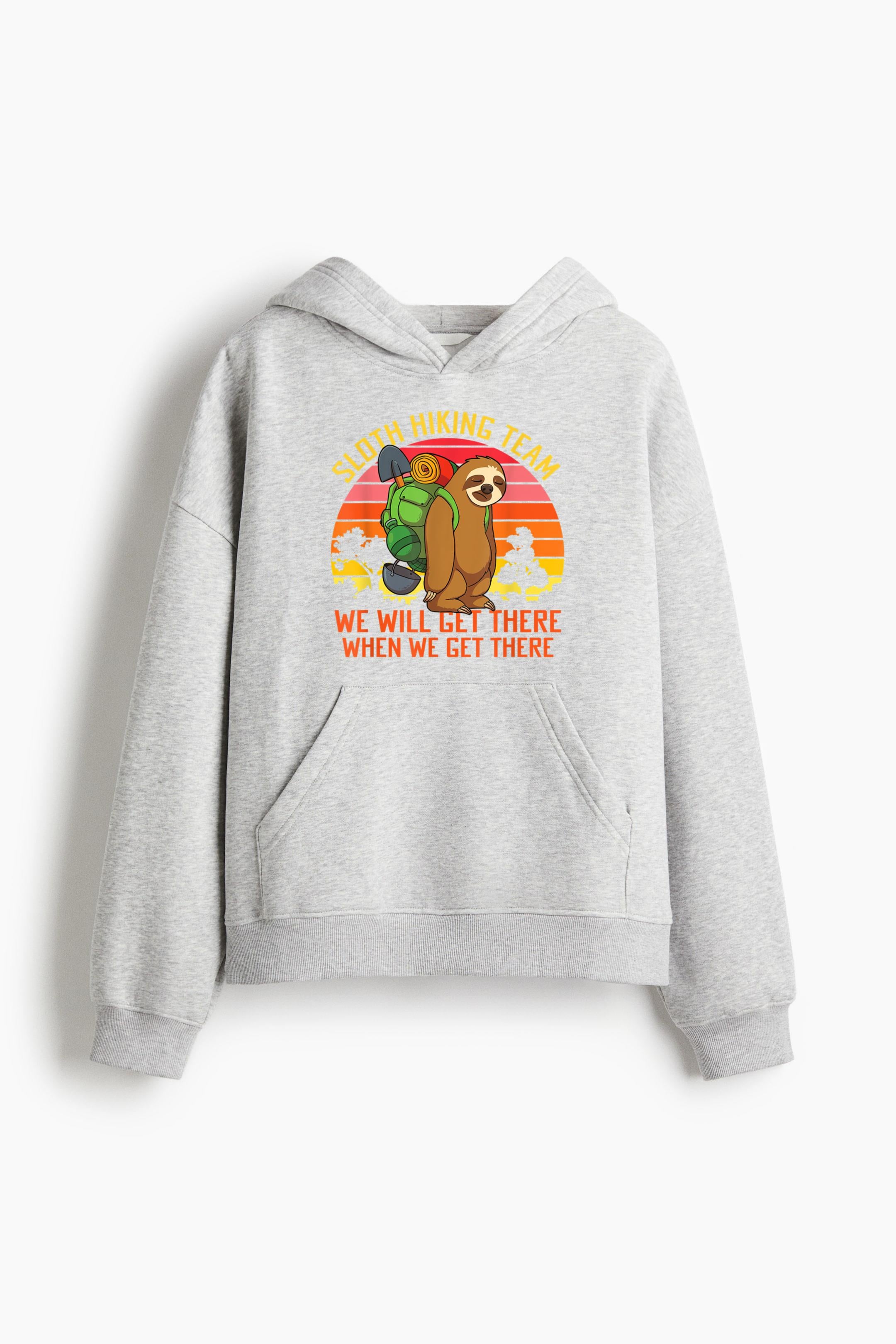 Sloth Hiking Team Well Get There When We Get There Loose-Fit Printed Hoodie image 3