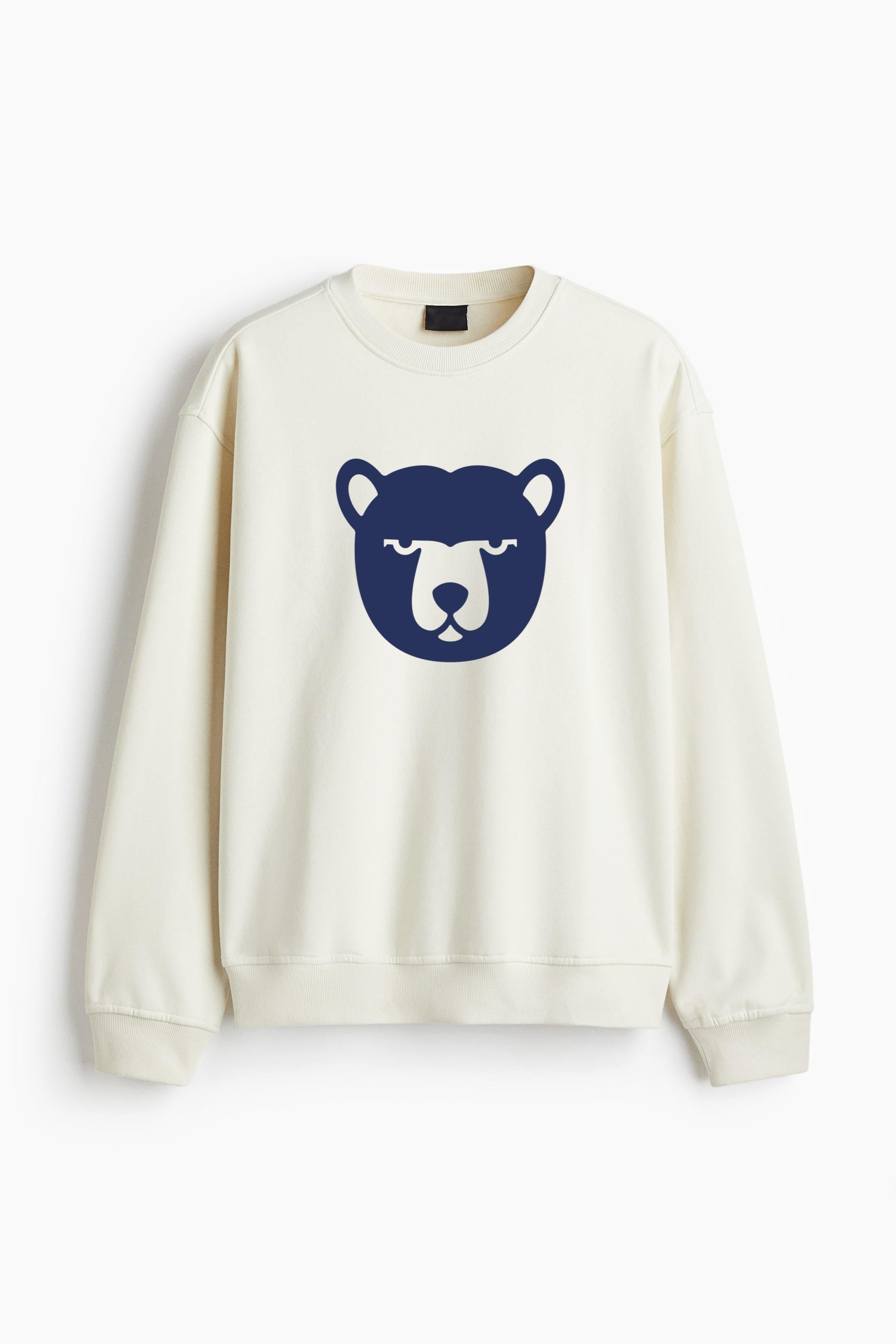 Frontal Serious Bear Head Silhouette Regular Fit Printed Sweatshirt  image 2
