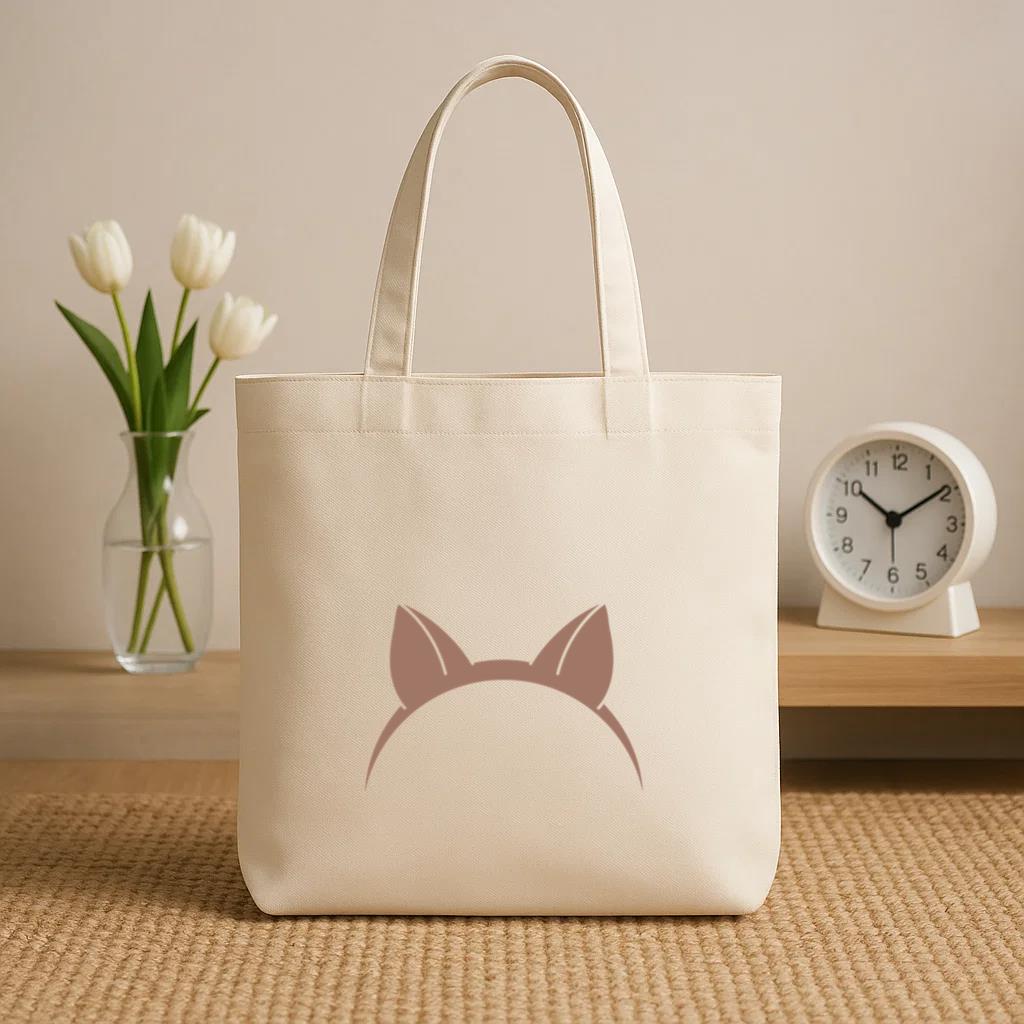 Brown Cat Ear Icon Canvas Tote Bag image 1