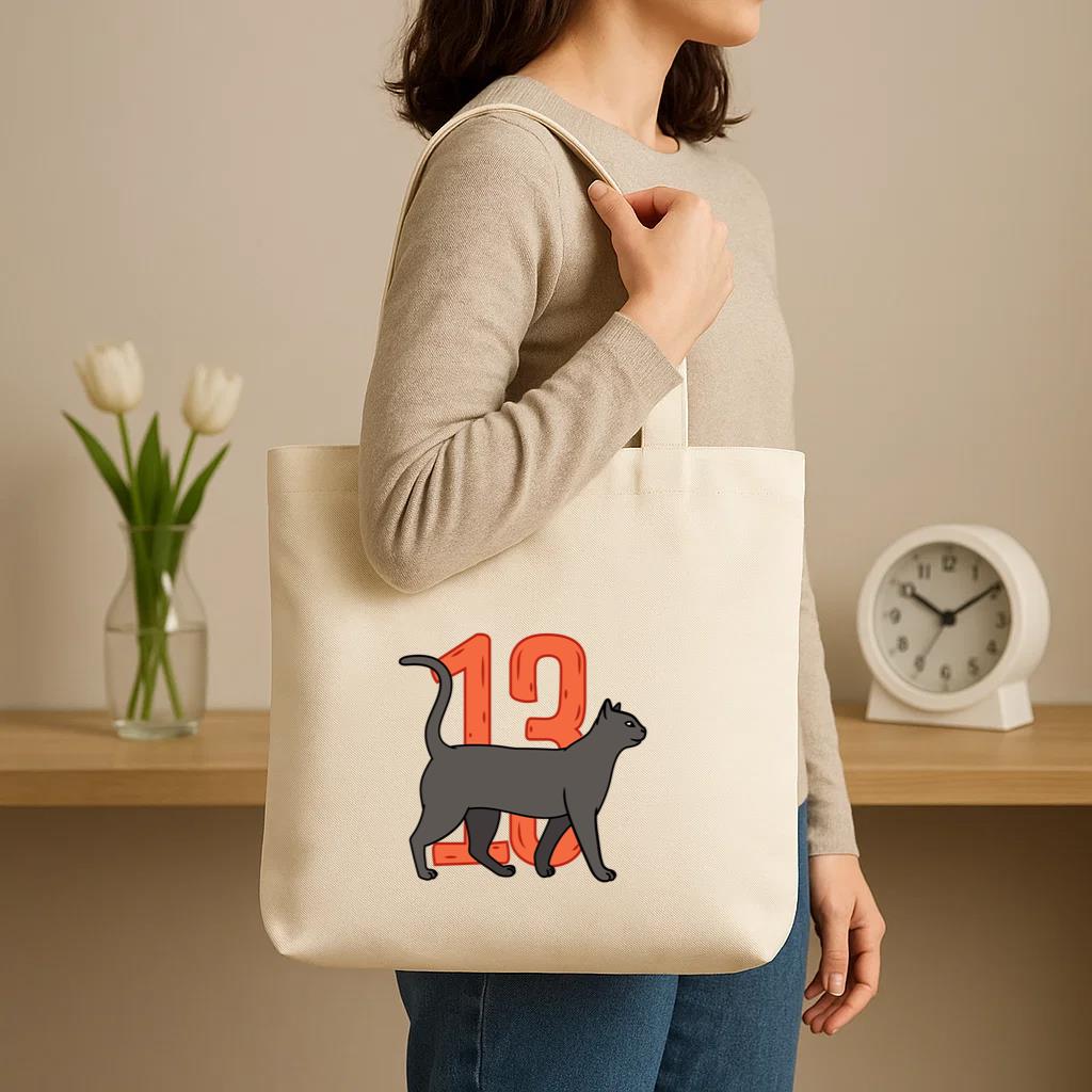 Black Cat With The Number 13 On It Canvas Tote Bag image 2