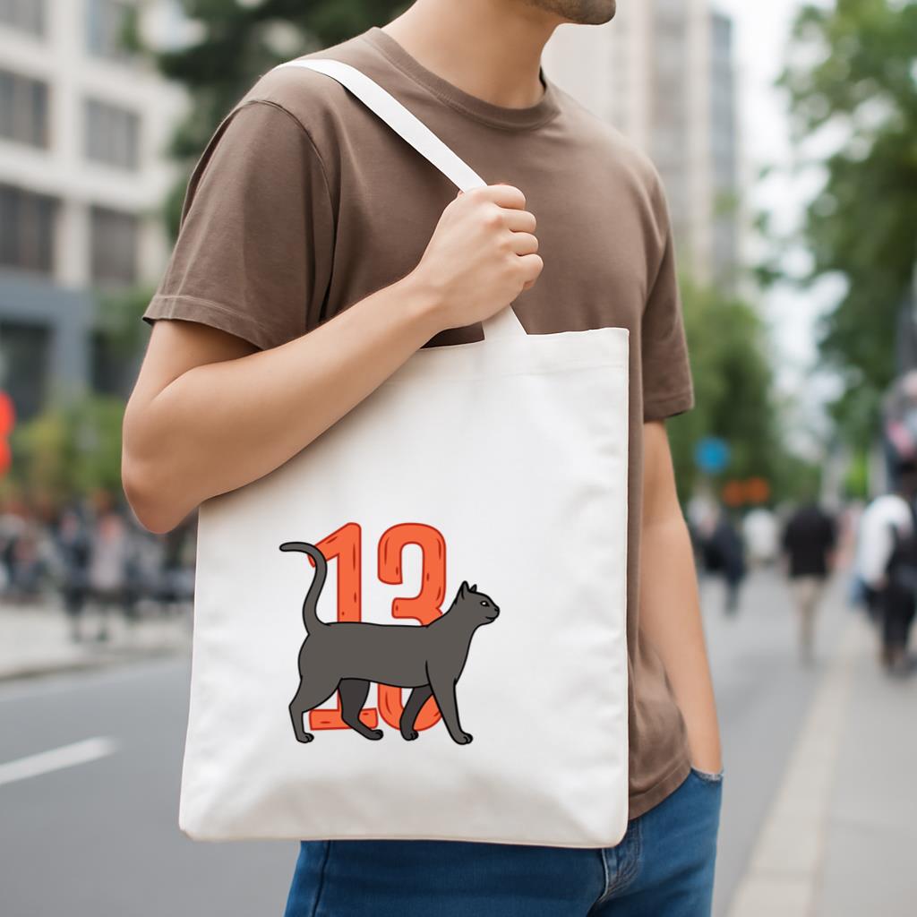 Black Cat With The Number 13 On It Canvas Tote Bag image 3