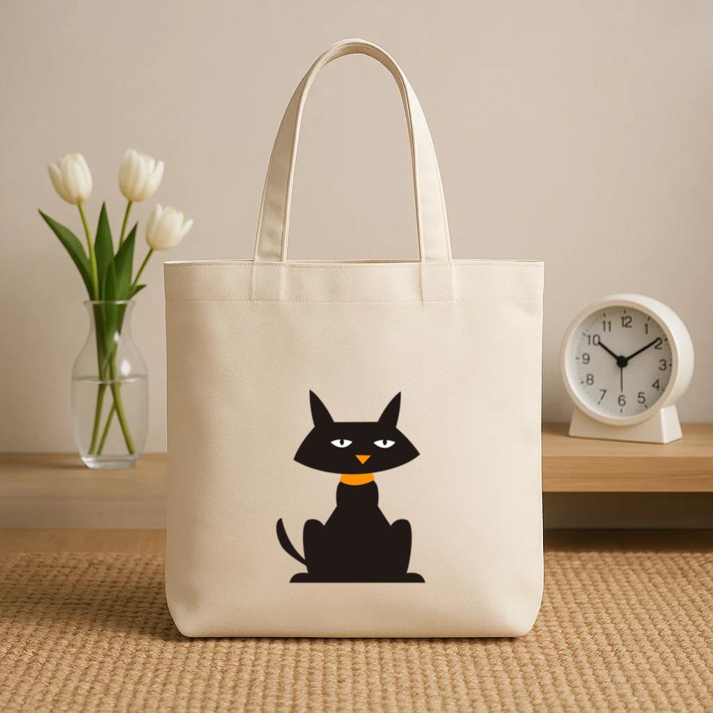 Black Cartoon Cat Canvas Tote Bag image 0