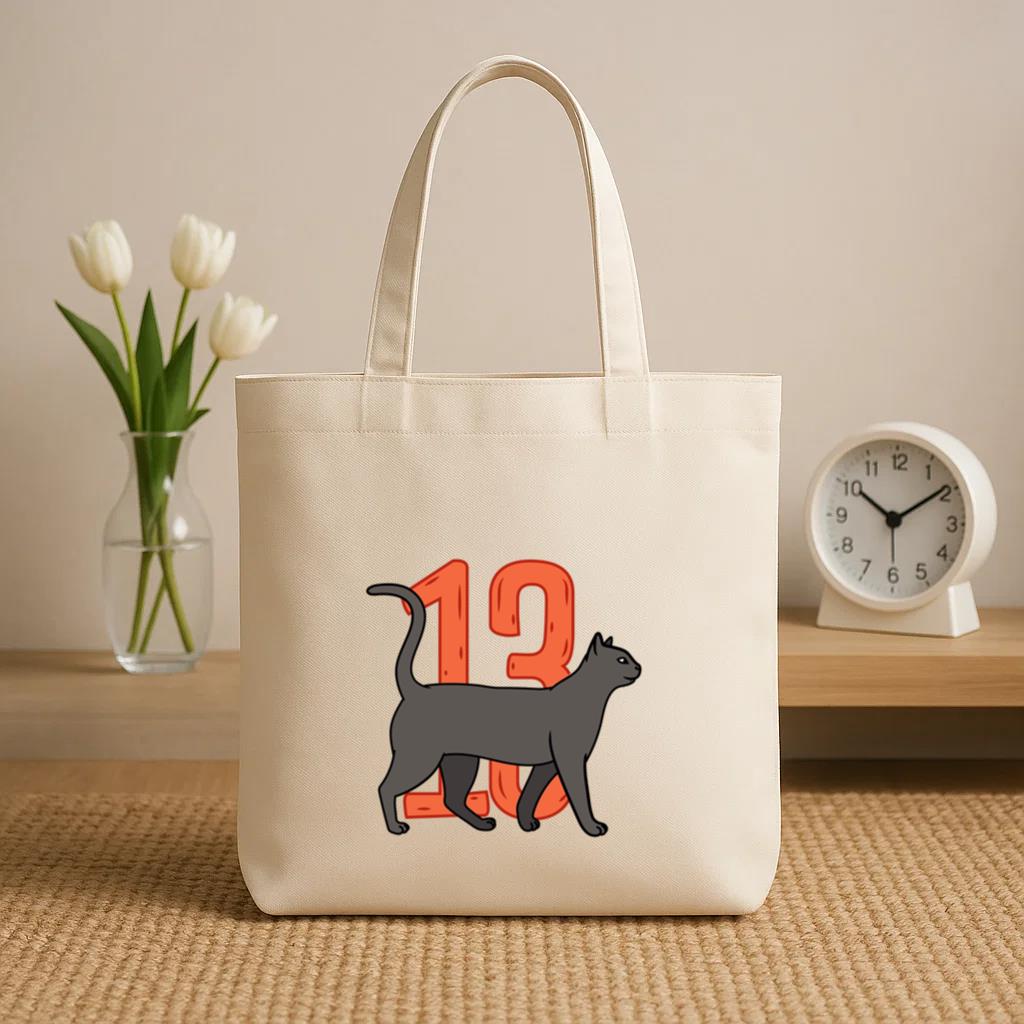 Black Cat With The Number 13 On It Canvas Tote Bag image 1