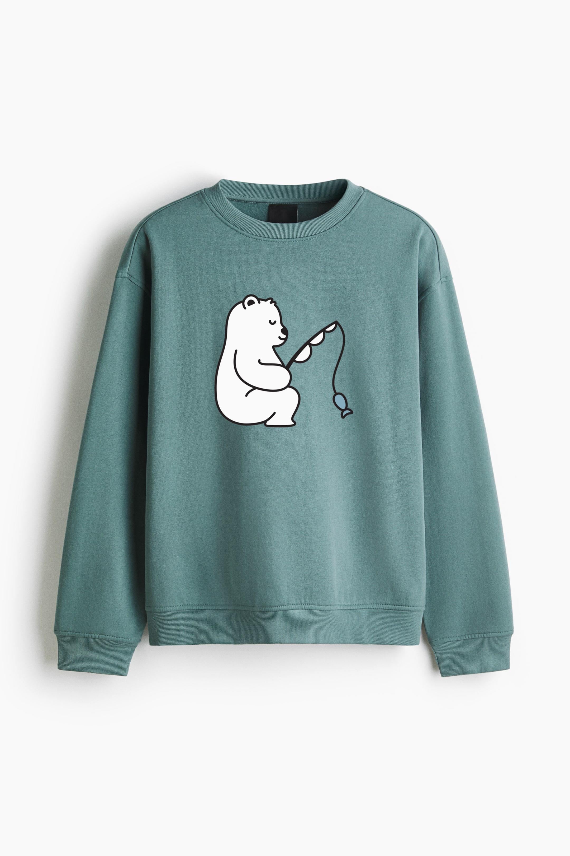 Cute Polar Bear Fishing Design Regular Fit Printed Sweatshirt  image 3