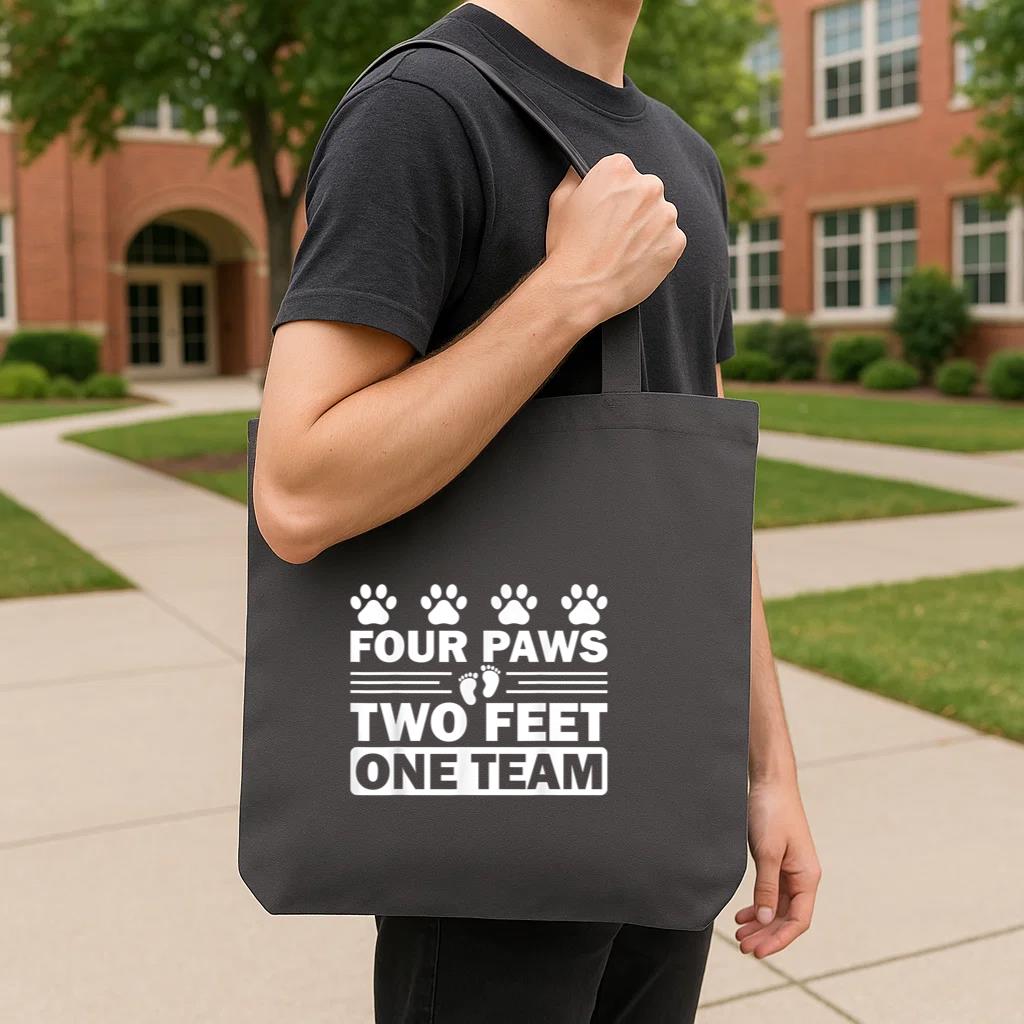 Four Paws Two Feet One Team Dog Tote Canvas Bag image 3