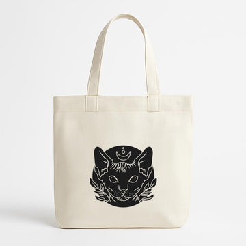Black Cat With A Crescent Moon On Its Head Canvas Tote Bag image 0