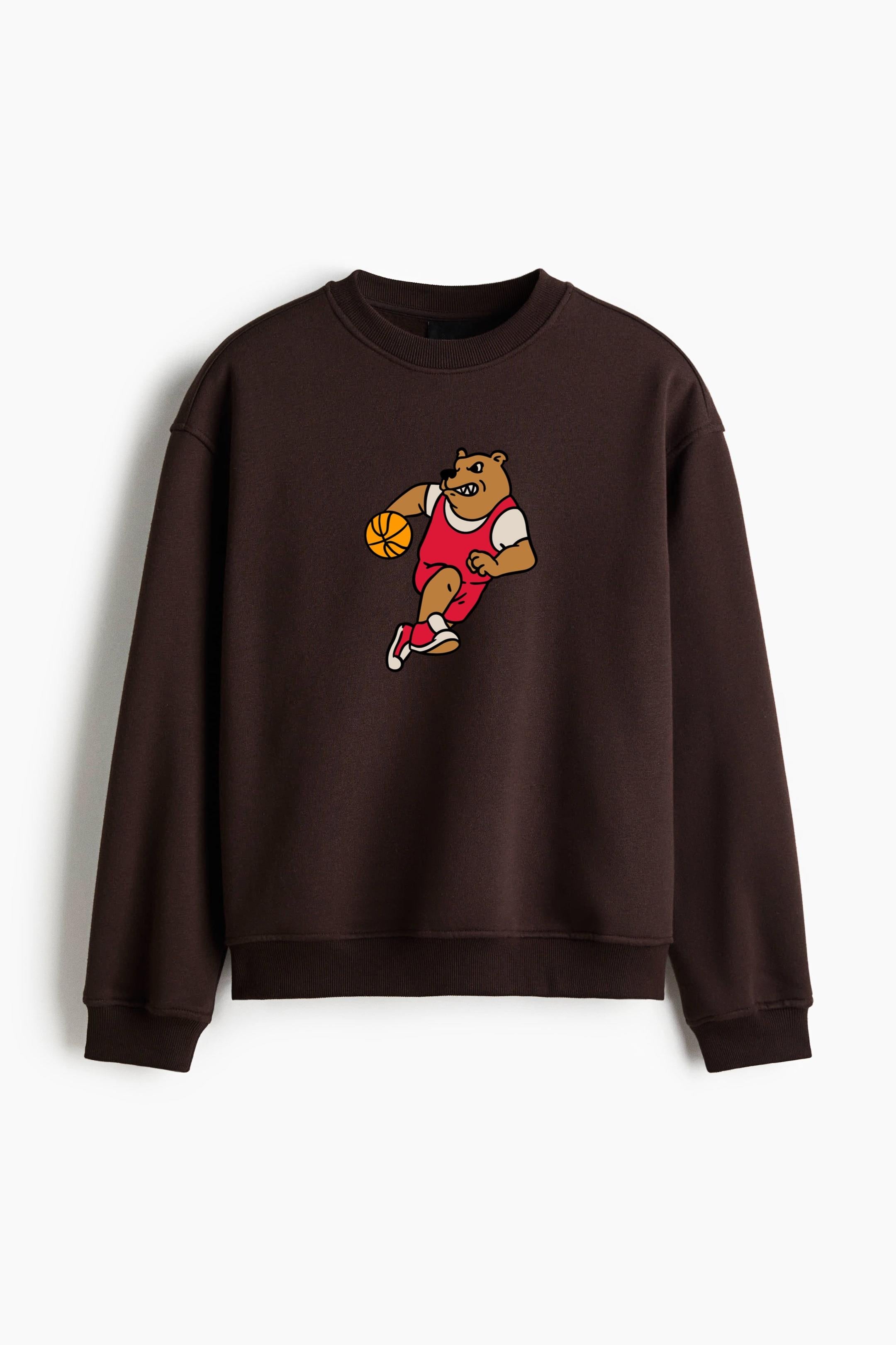 Cartoon Bear Running With A Basketball Ball Regular Fit Printed Sweatshirt  image 1