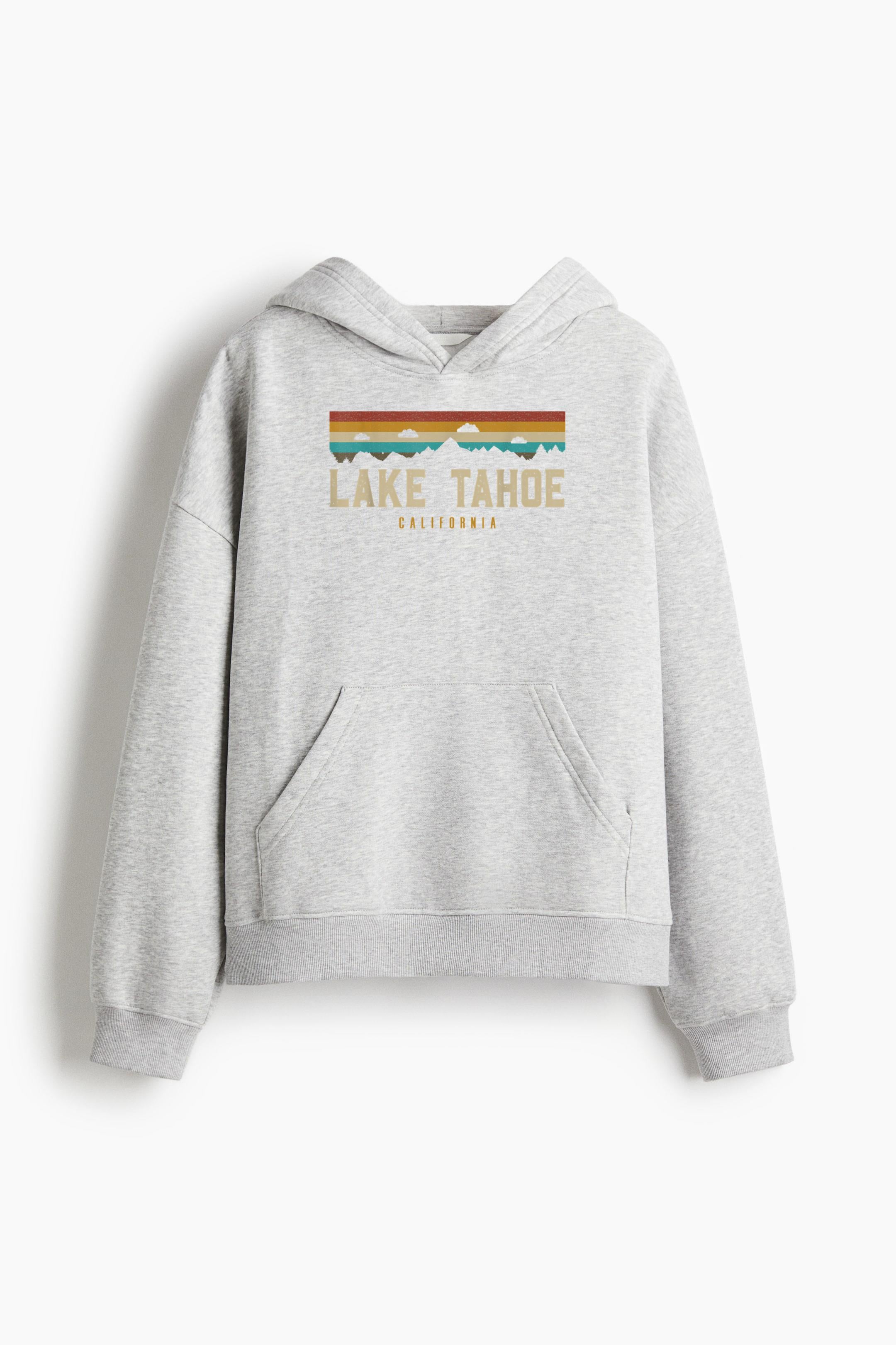 Lake Tahoe Vintage Mountains Hiking Camping California Loose-Fit Printed Hoodie image 3