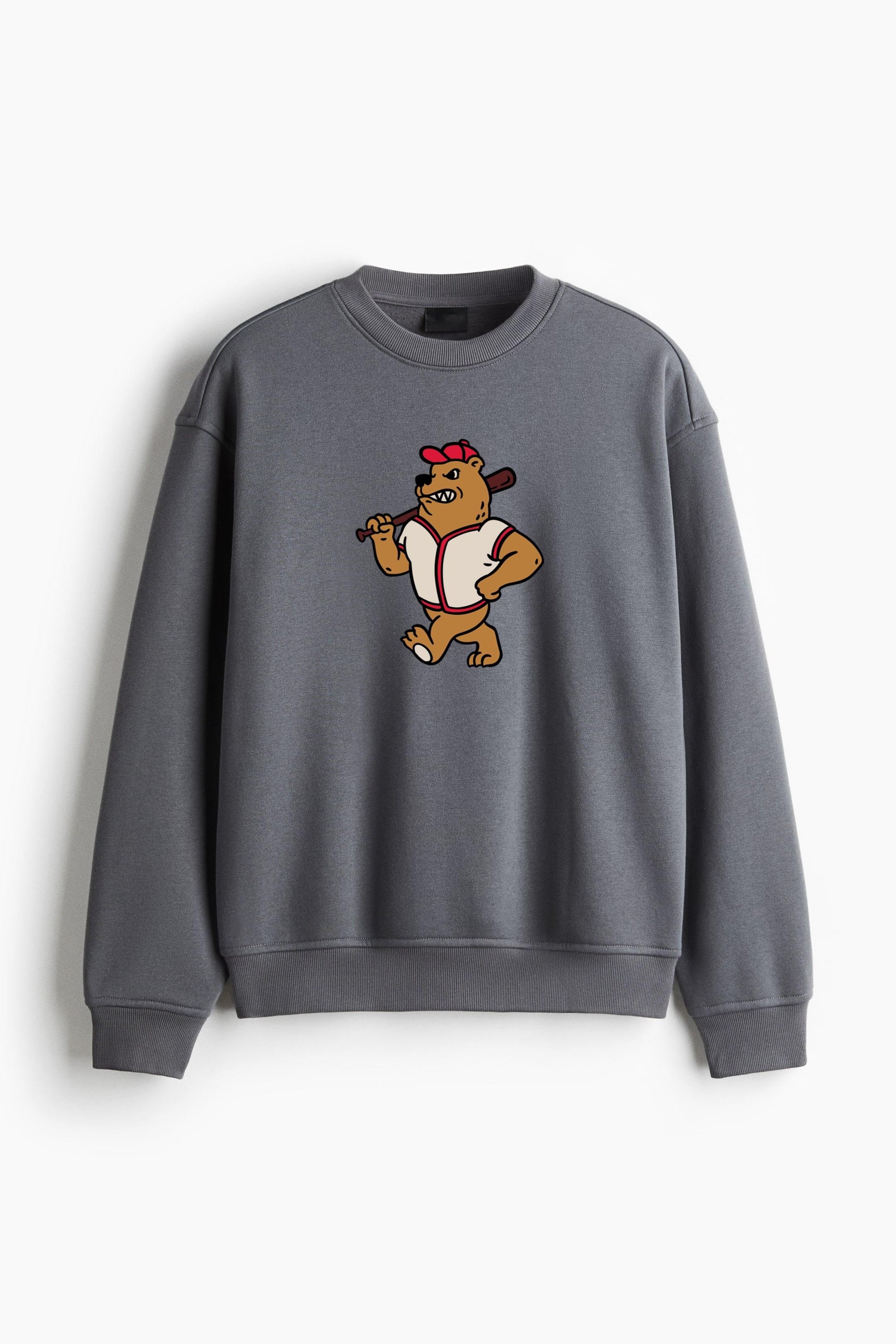 Cartoon Bear Holding A Baseball Bat Regular Fit Printed Sweatshirt  image 0