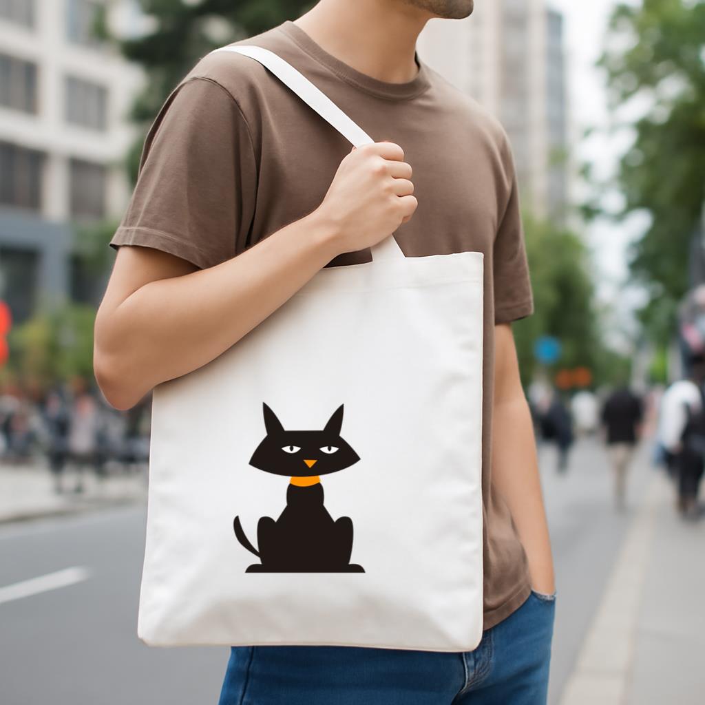 Black Cartoon Cat Canvas Tote Bag image 3