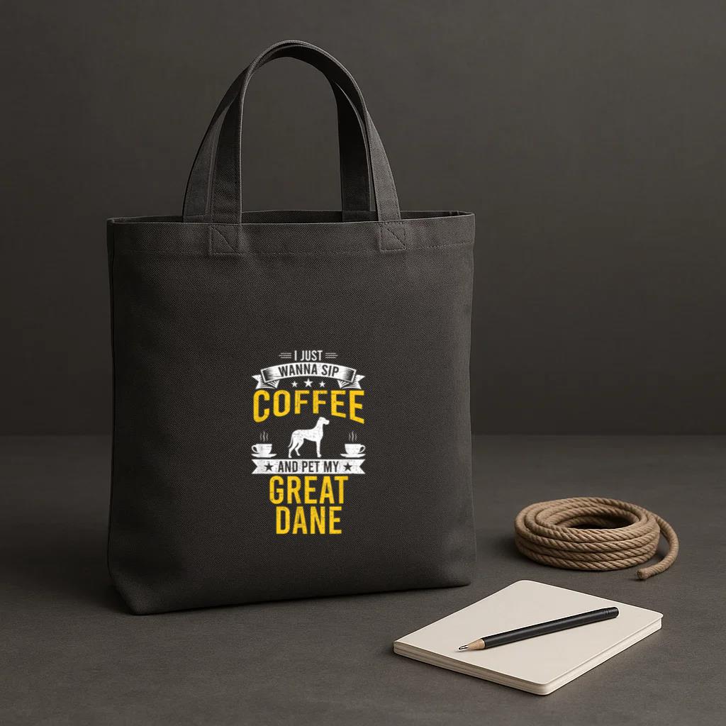 I Just Wanna Coffee And Pet My Great Dane Dog Tote Canvas Bag image 0