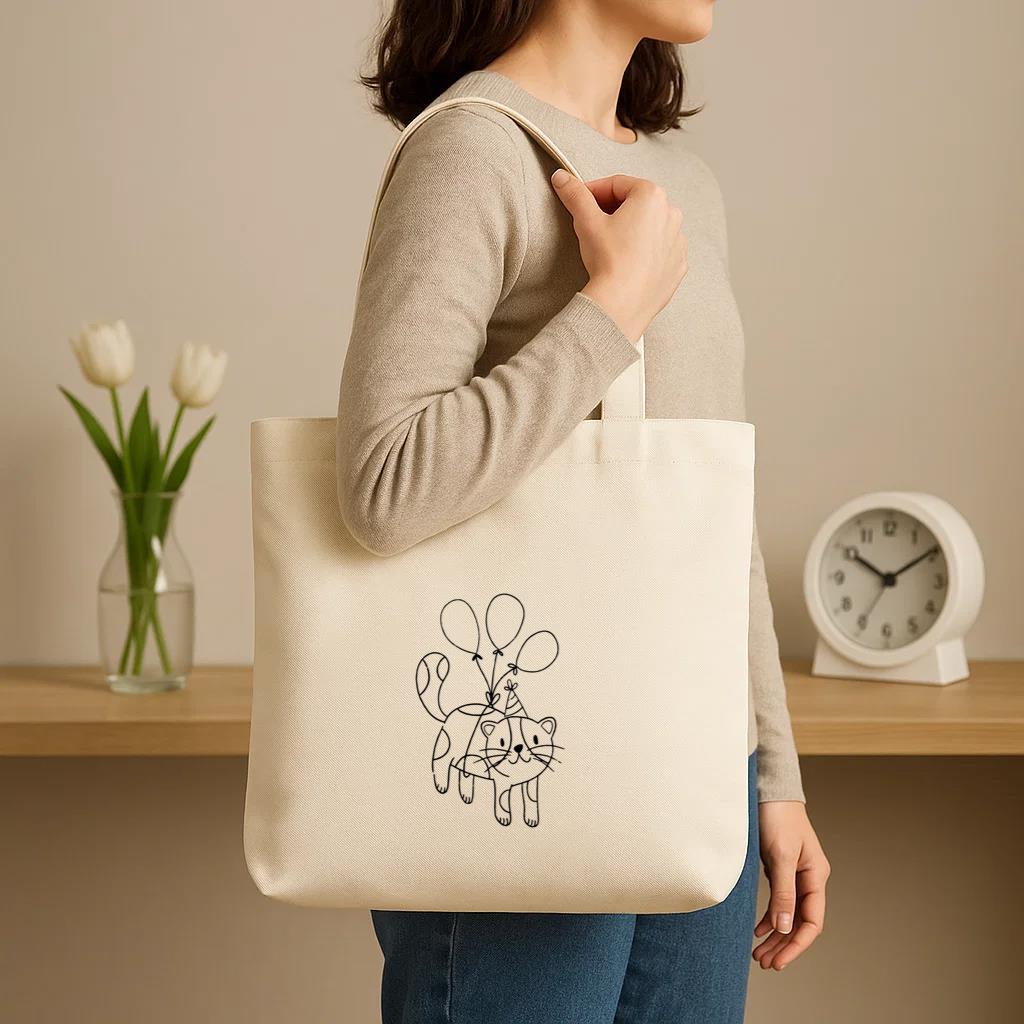 Birthday Cat Stroke Canvas Tote Bag image 2