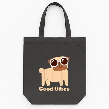 Good Vibes Pug Dog Tote Canvas Bag image 0