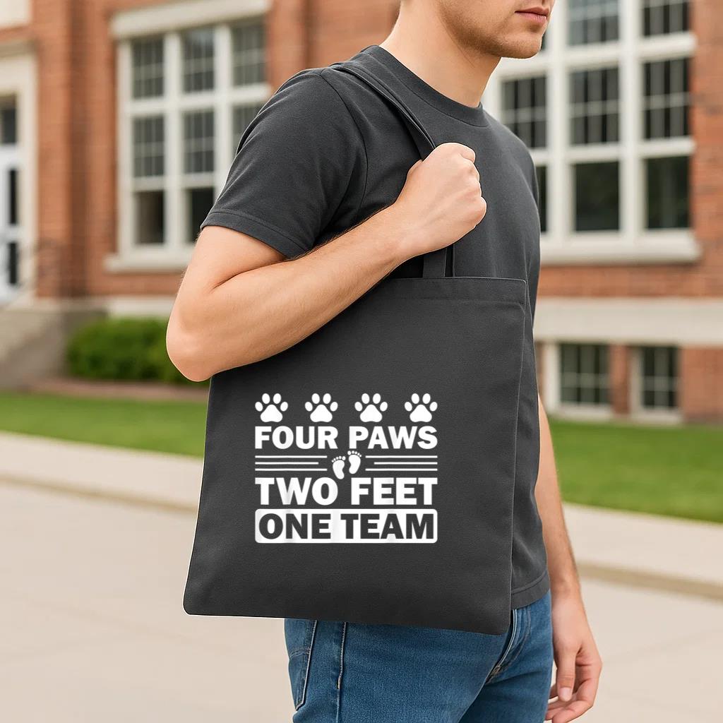 Four Paws Two Feet One Team Dog Tote Canvas Bag image 2