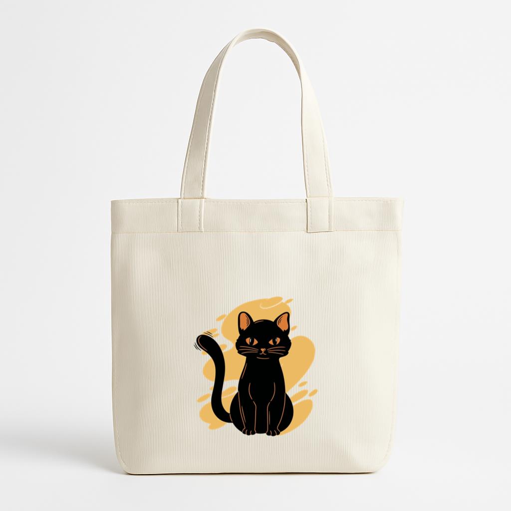 Black Cat Sitting Yellow Background Canvas Tote Bag image 0