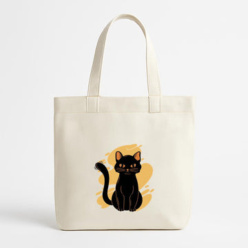 Black Cat Sitting Yellow Background Canvas Tote Bag image 0