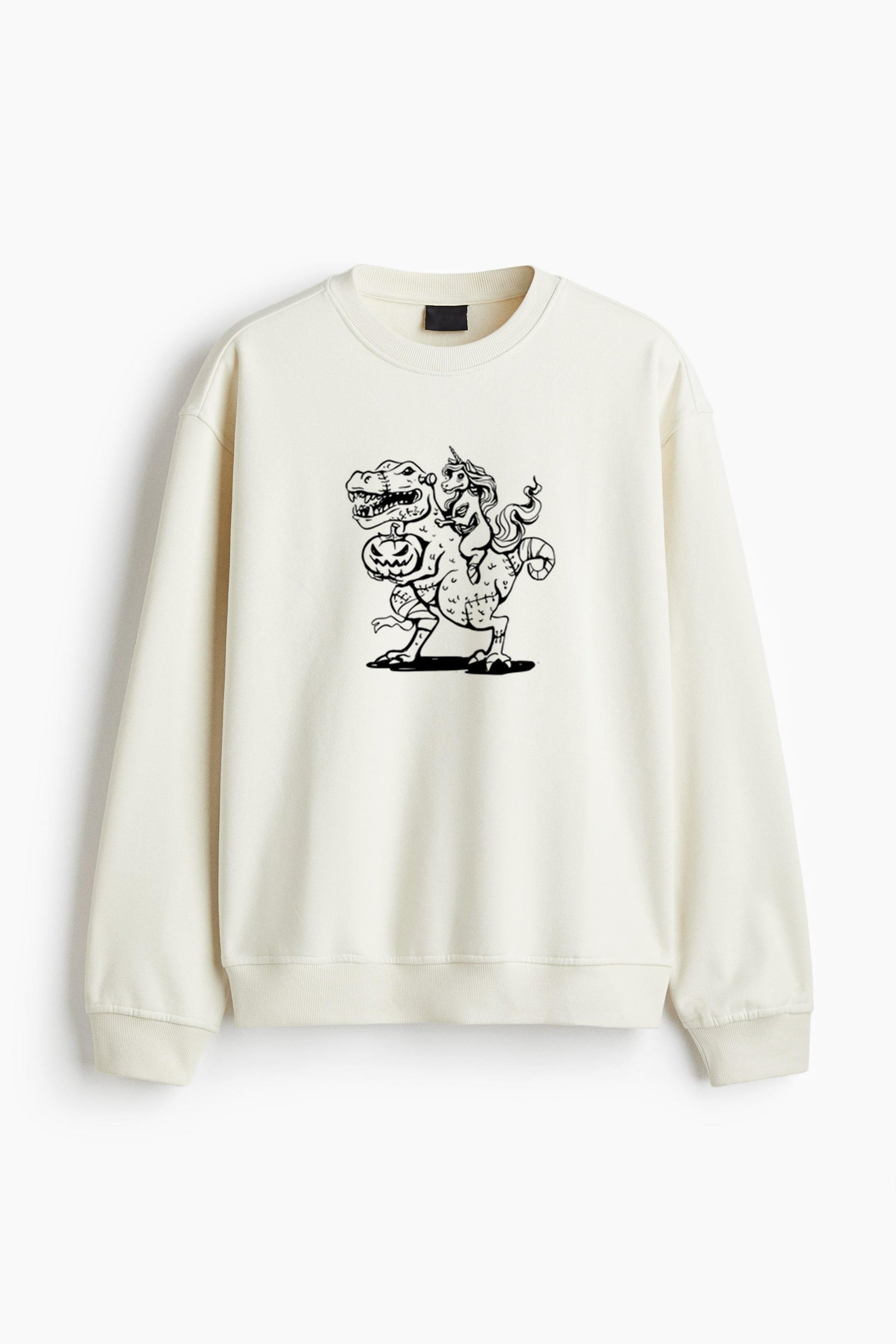 Dinosaur Grasping A Jack O Lantern And Bearing A Unicorn On Its Back Regular Fit Printed Sweatshirt  image 2