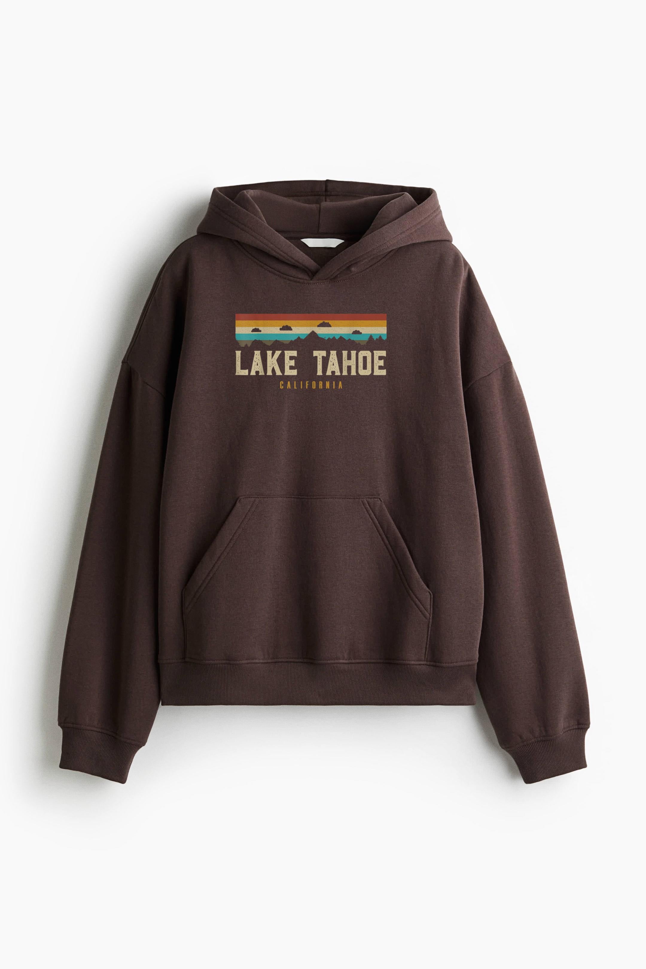 Lake Tahoe Vintage Mountains Hiking Camping California Loose-Fit Printed Hoodie image 1