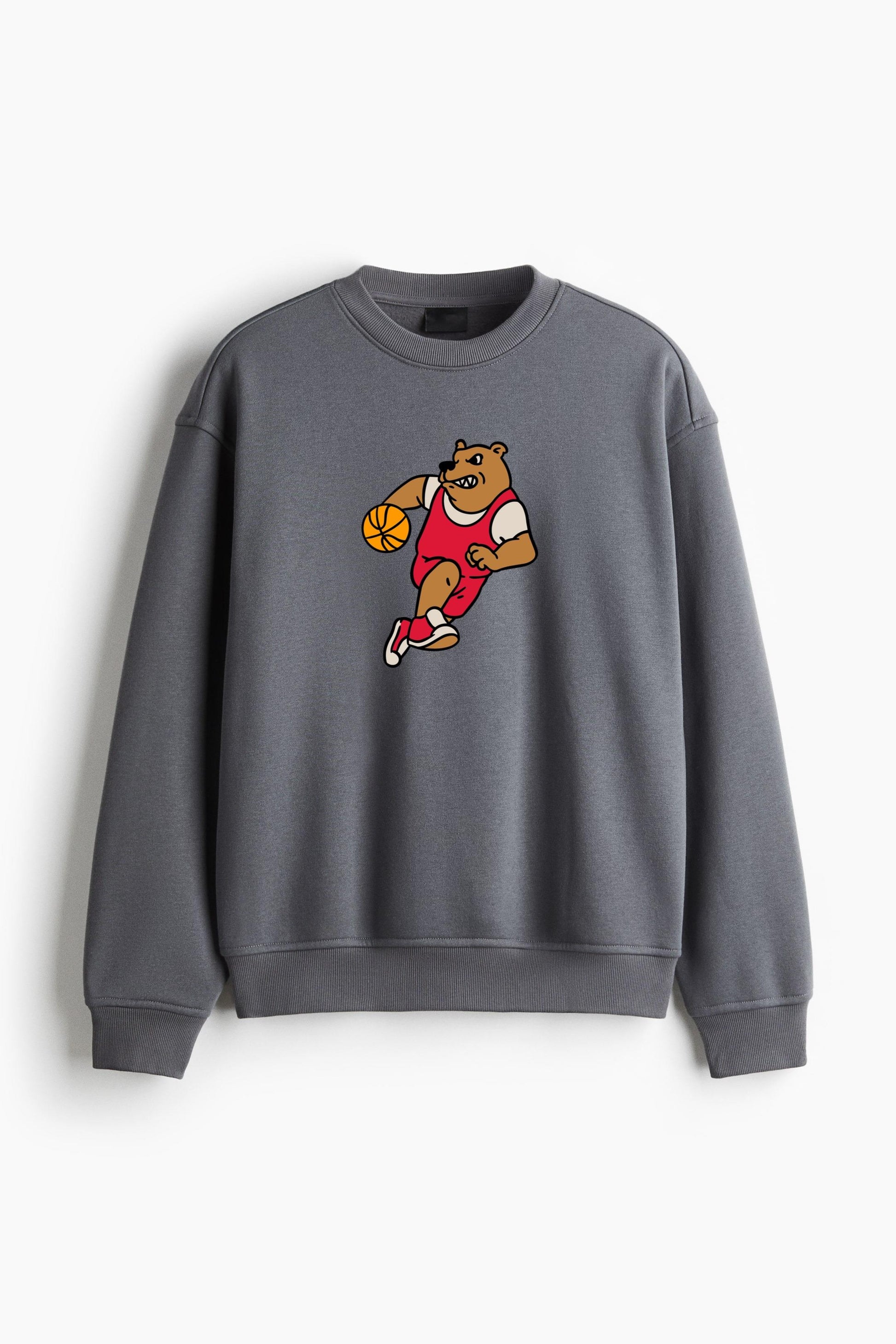 Cartoon Bear Running With A Basketball Ball Regular Fit Printed Sweatshirt  image 0