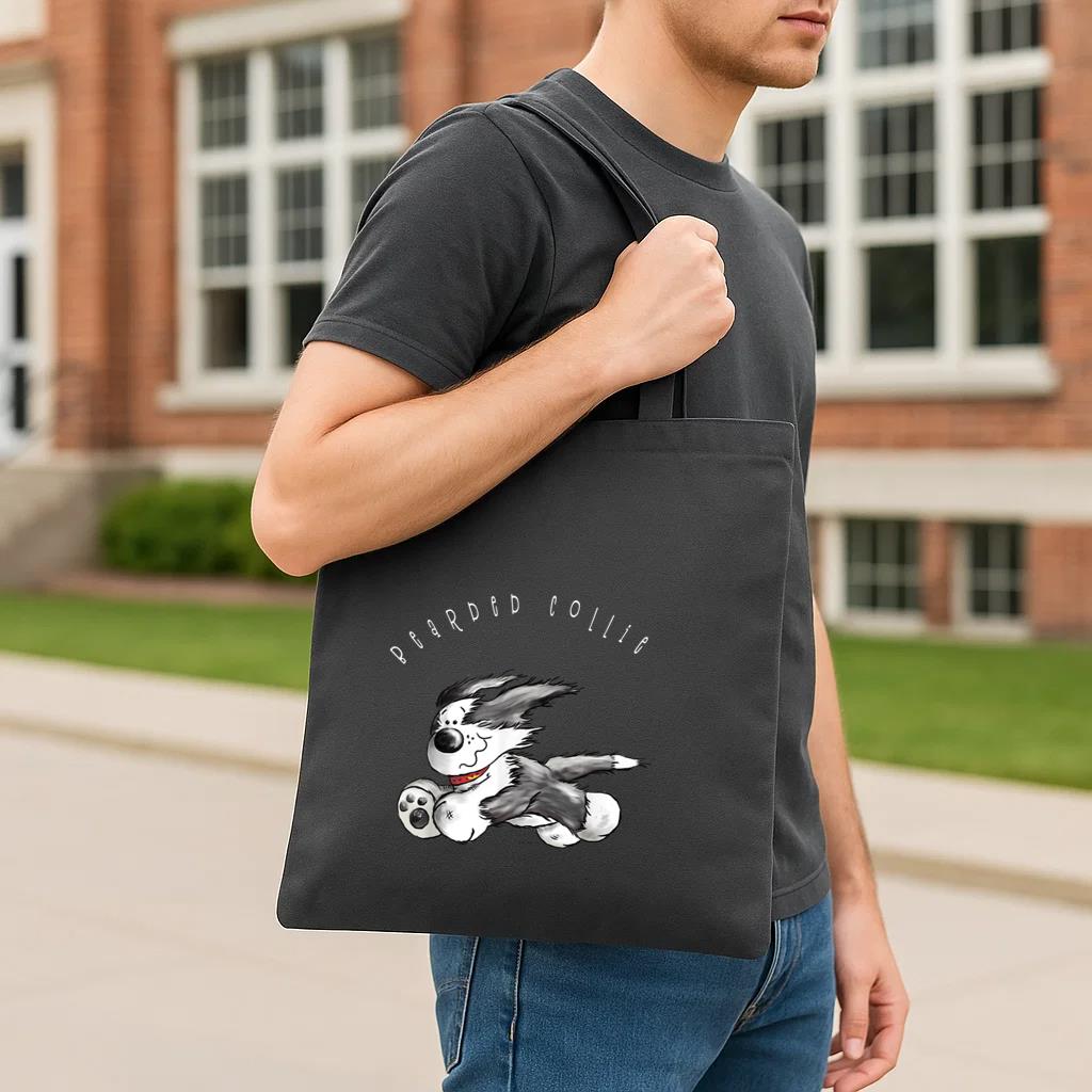 Happy Bearded Collie Dog Tote Canvas Bag image 2