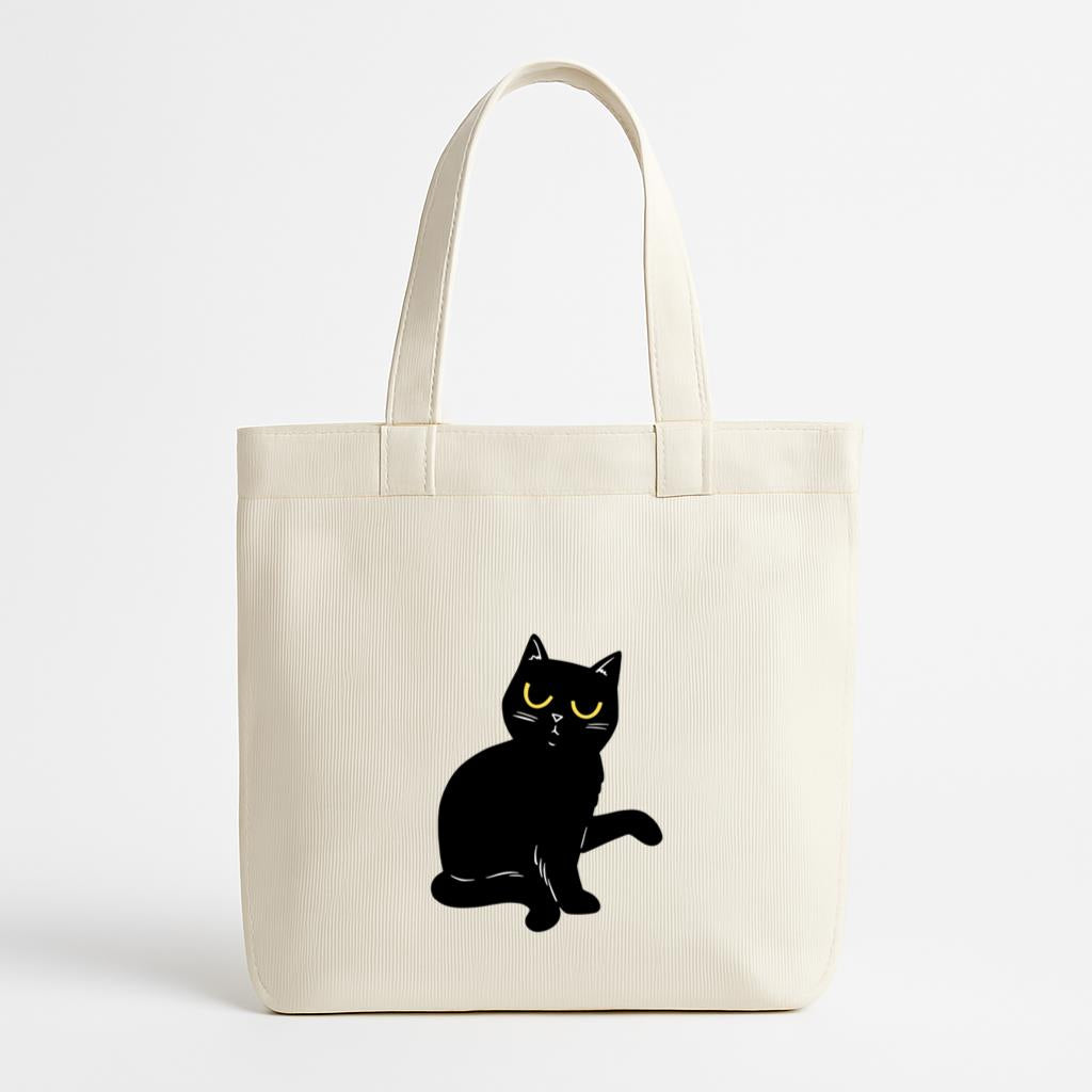 Black Cat With Yellow Eyes Sitting Canvas Tote Bag image 0