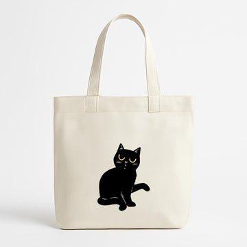 Black Cat With Yellow Eyes Sitting Canvas Tote Bag image 0