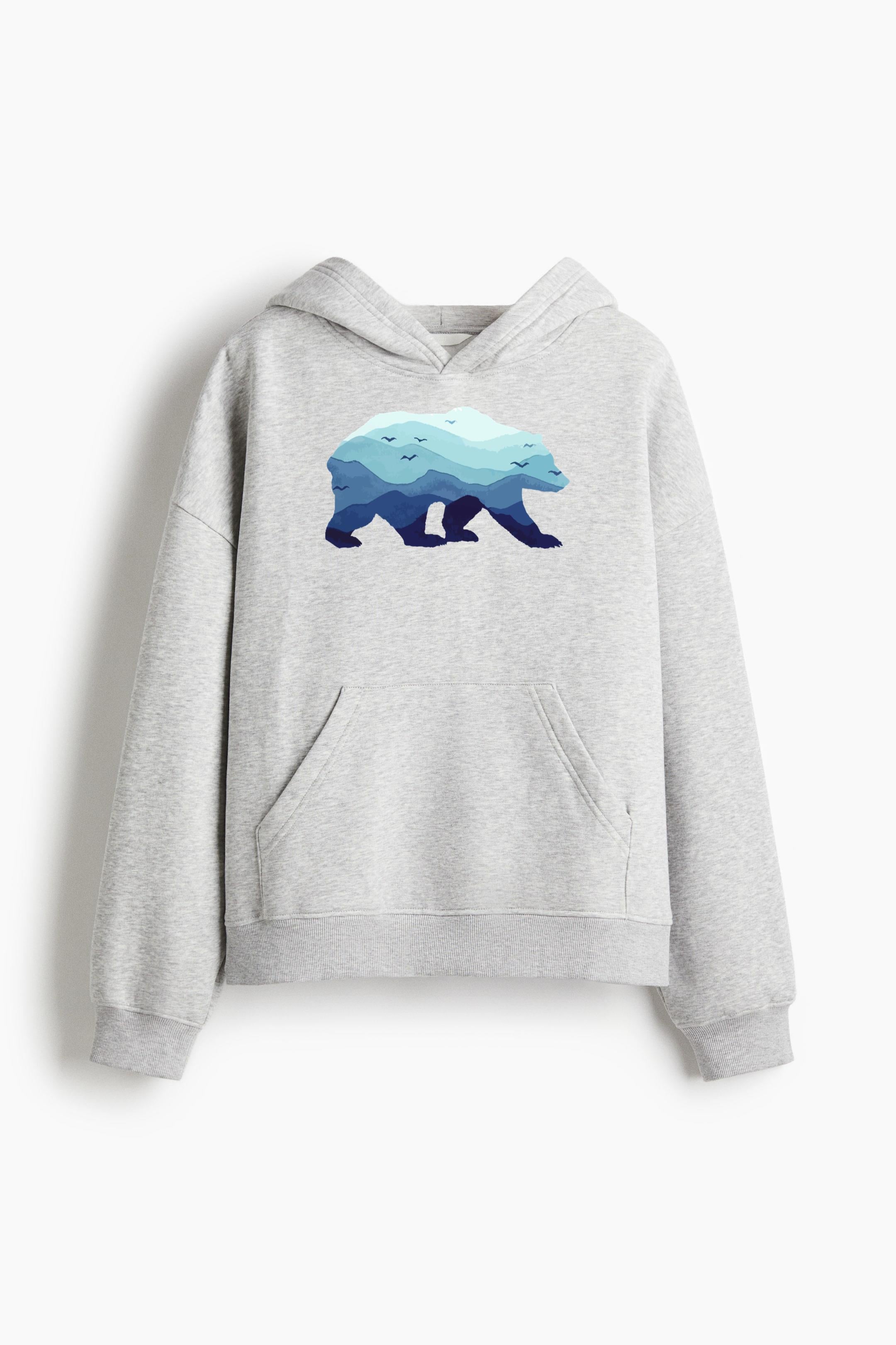 Bear Mountains Grizzly Hiking Camping Loose-Fit Printed Hoodie image 3
