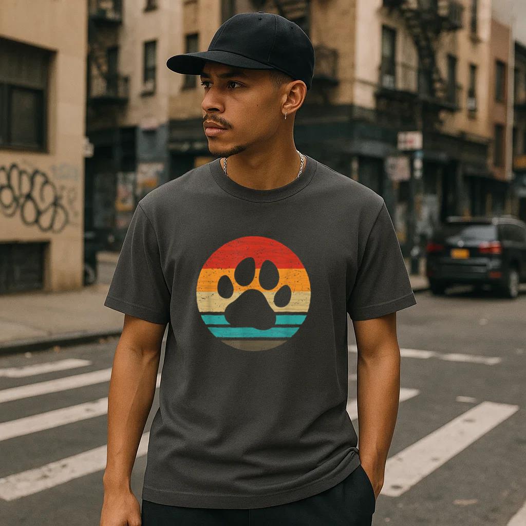 Dog Paw Retro Style Vintage T-Shirt image 1